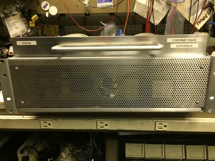 Front of RX filter shelf. RasPi ASL control behind grill